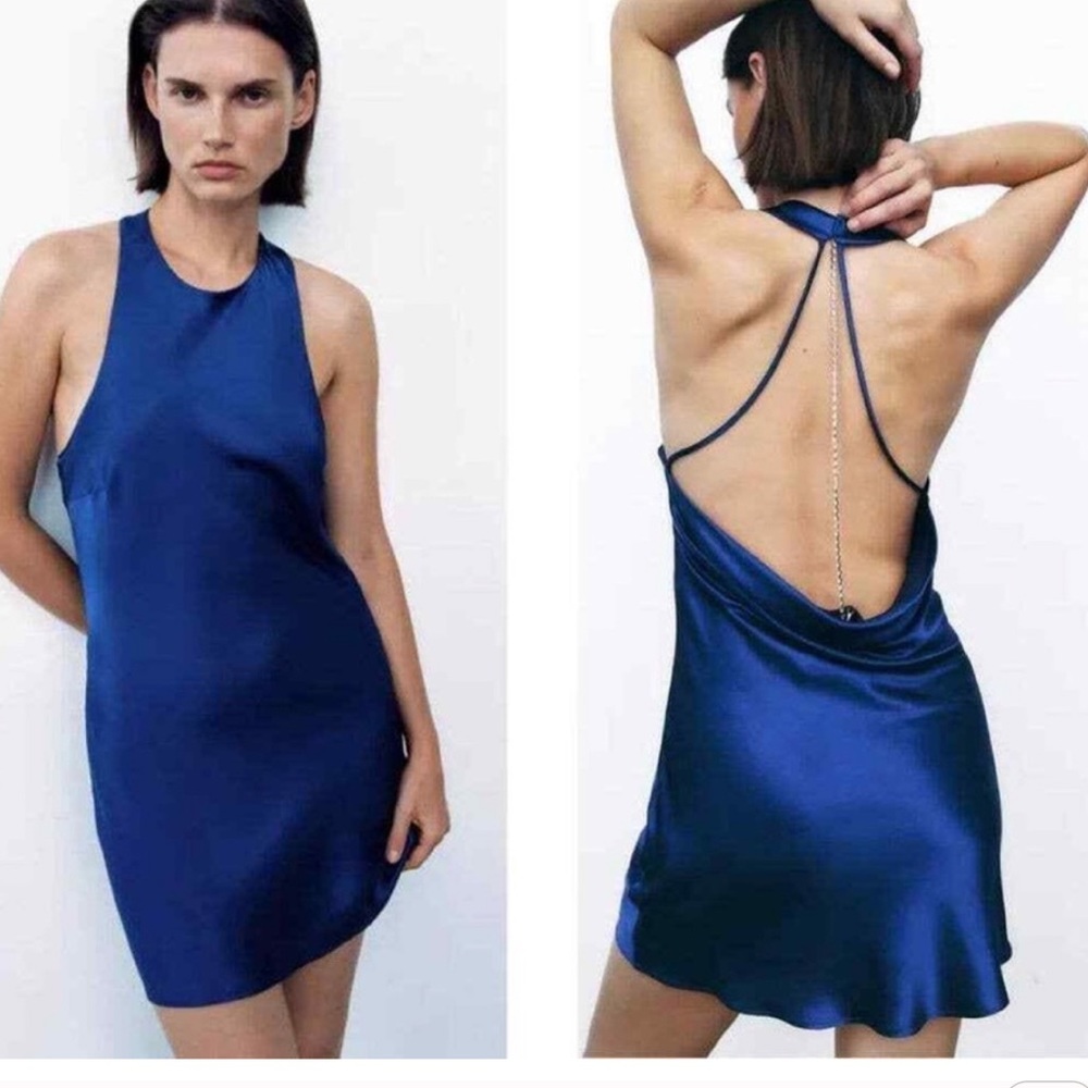 Zara mini satin dress blue